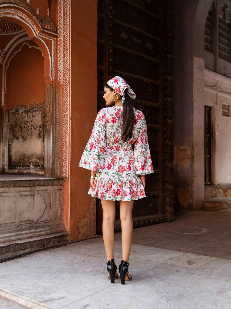 Raspberry & Ros�� Pink Summer Dress - Printed Cotton Mini Dress cotton Dress by Marche in white color for women Worldwide