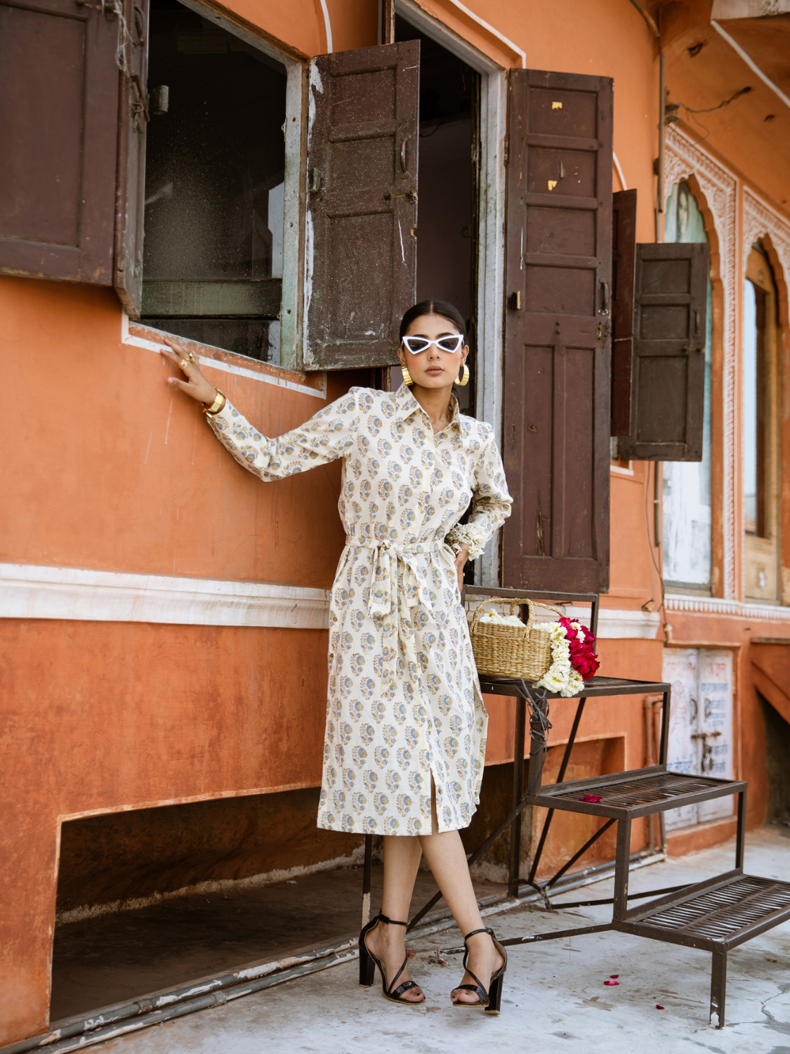 Blue Mamacita Dress- Printed Cotton Midi Shirt Dress