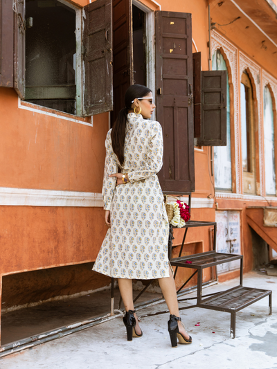 Blue Mamacita Dress- Printed Cotton Midi Shirt Dress