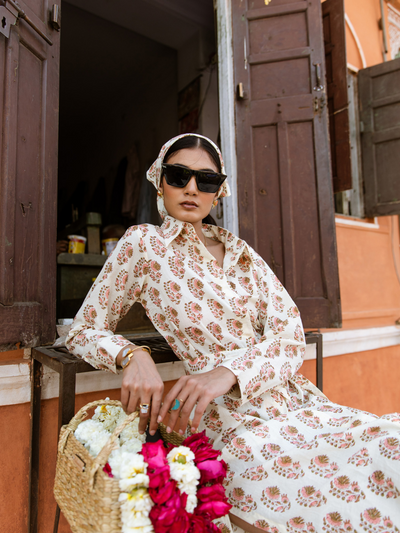 Peach Mamacita Dress - Printed Cotton Midi Shirt Dress