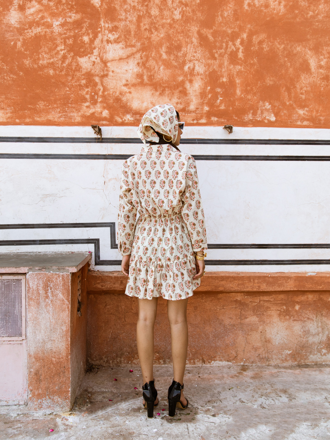 Peach Bon Bon Dress - Printed Cotton Mini Shirt Dress