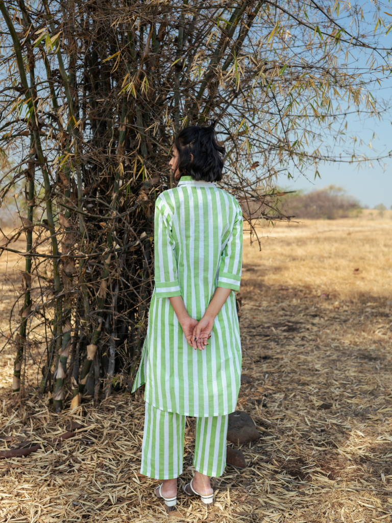 Andaman Co-Ord Set - Handblock Printed Cotton Co-Ord Set cotton by Marche in green color for women Worldwide
