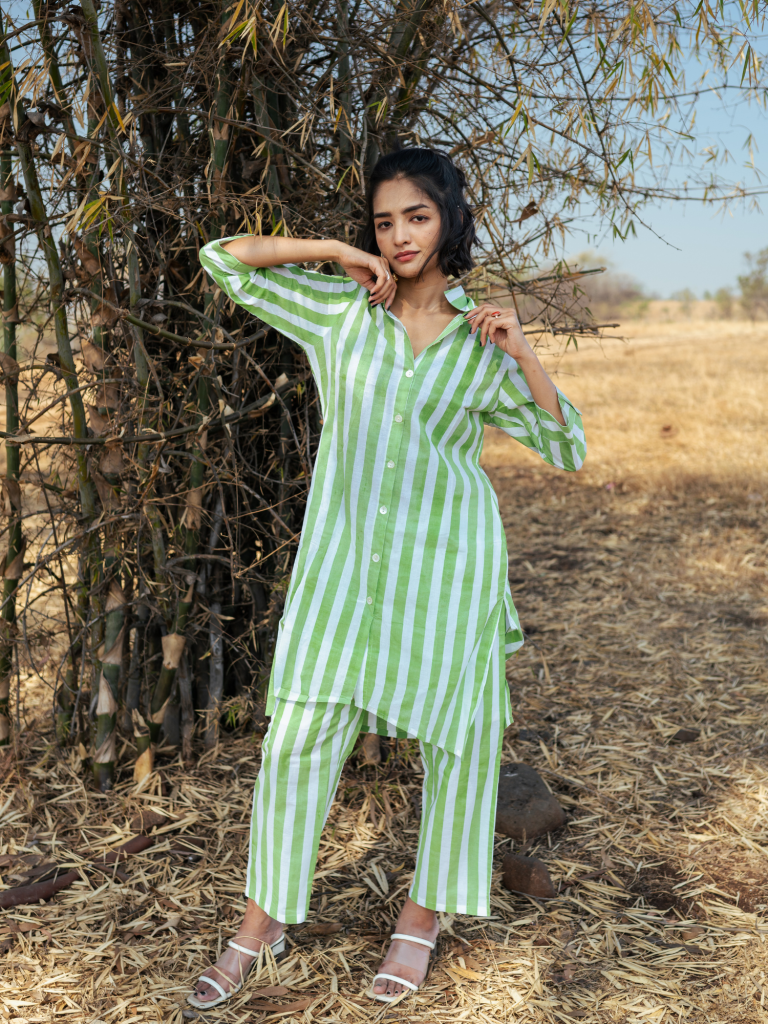 Andaman Co-Ord Set - Handblock Printed Cotton Co-Ord Set cotton by Marche in green color for women Worldwide