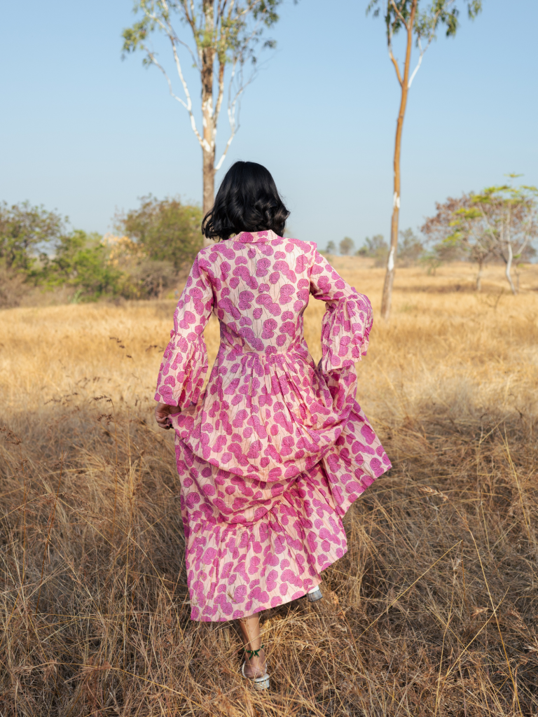 Mussoorie Maxi Dress - Handblock Printed Cotton Dress cotton by Marche in red color for women Worldwide