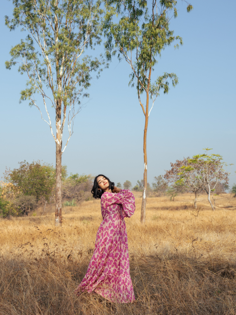 Mussoorie Maxi Dress - Handblock Printed Cotton Dress cotton by Marche in red color for women Worldwide