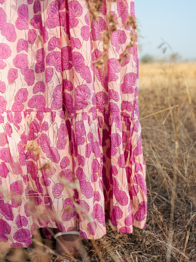 Mussoorie Maxi Dress - Handblock Printed Cotton Dress cotton by Marche in red color for women Worldwide