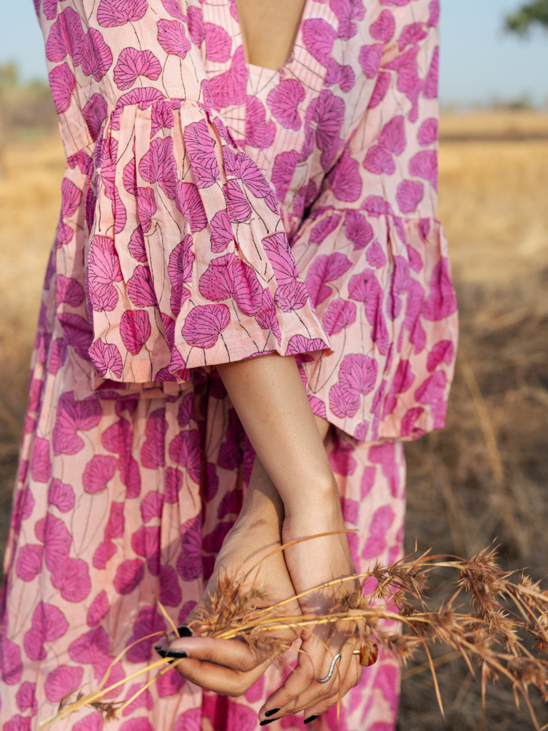 Mussoorie Maxi Dress - Handblock Printed Cotton Dress cotton by Marche in red color for women Worldwide