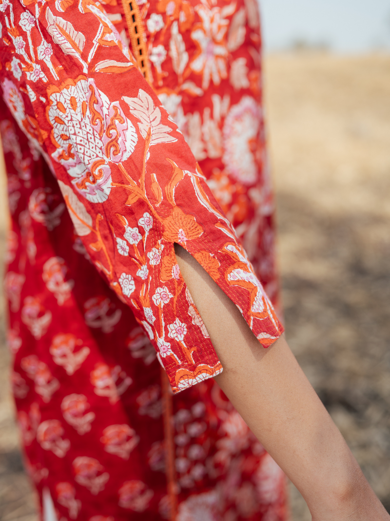 Amer Kurta Set - Handblock Printed Cotton Kurta Set cotton by Marche in red color for women Worldwide