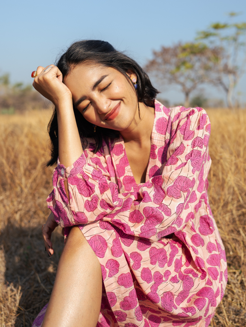 Mussoorie Dress - Handblock Printed Cotton Dress cotton by Marche in red color for women Worldwide
