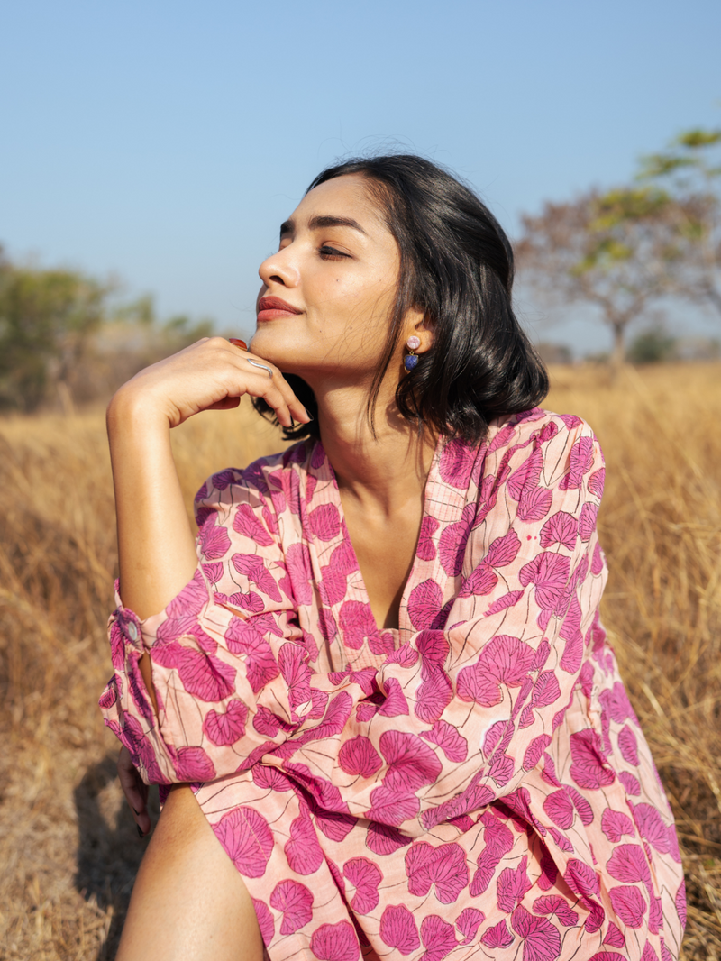 Mussoorie Dress - Handblock Printed Cotton Dress cotton by Marche in red color for women Worldwide