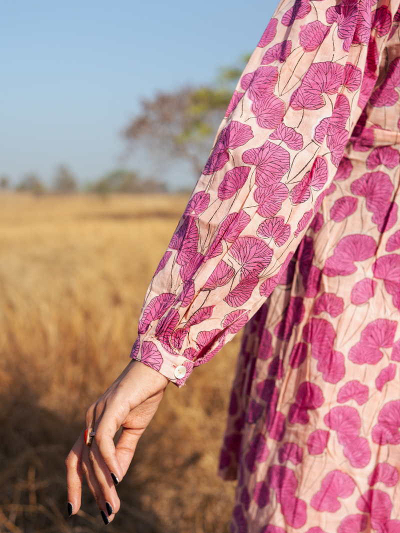 Mussoorie Dress - Handblock Printed Cotton Dress cotton by Marche in red color for women Worldwide