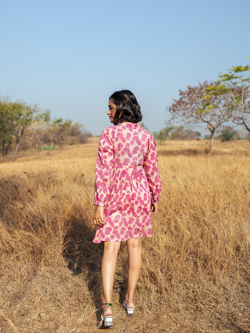 Mussoorie Dress - Handblock Printed Cotton Dress cotton by Marche in red color for women Worldwide