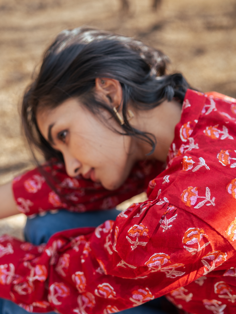 Jaipur Shirt - Handblock Printed Cotton Shirt cotton by Marche in red color for women Worldwide