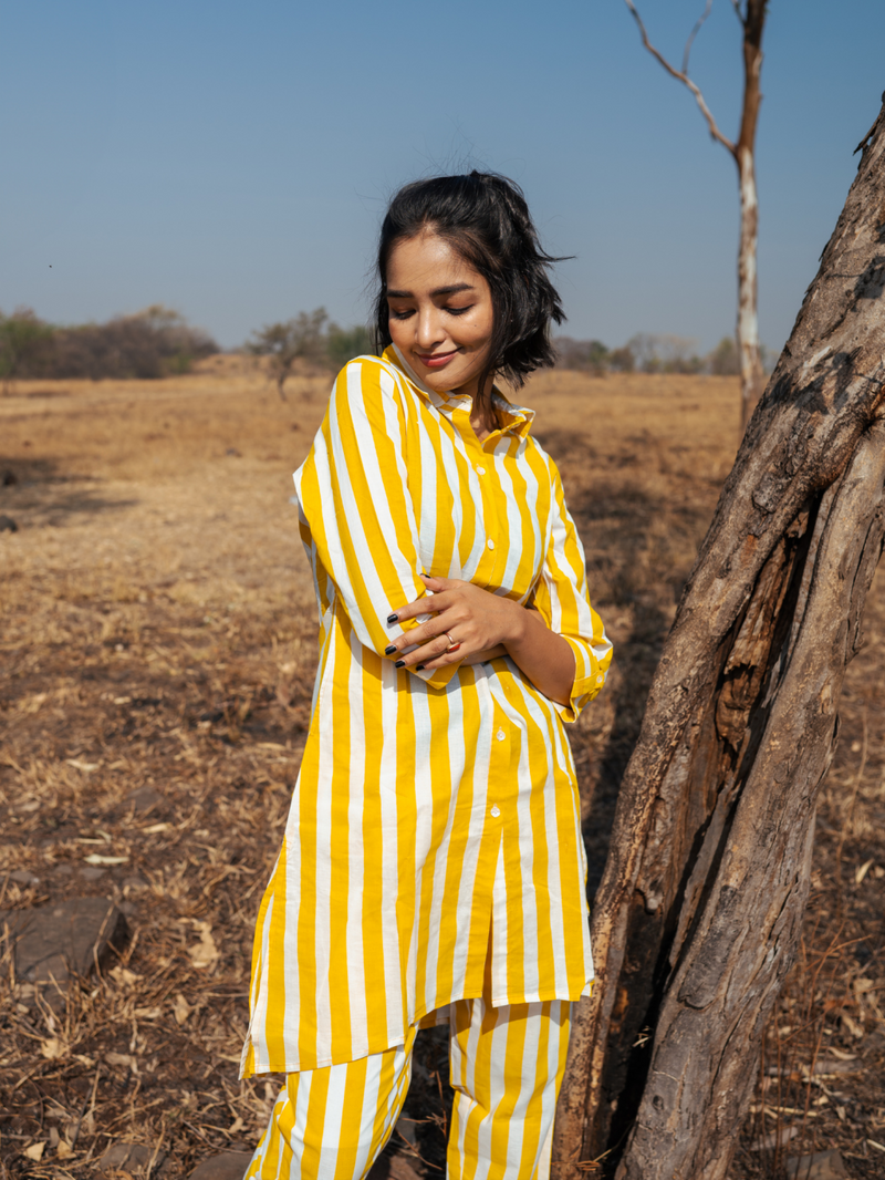 Jaisalmer Co-Ord Set - Handblock Printed Cotton Co-Ord Set cotton by Marche in yellow color for women Worldwide