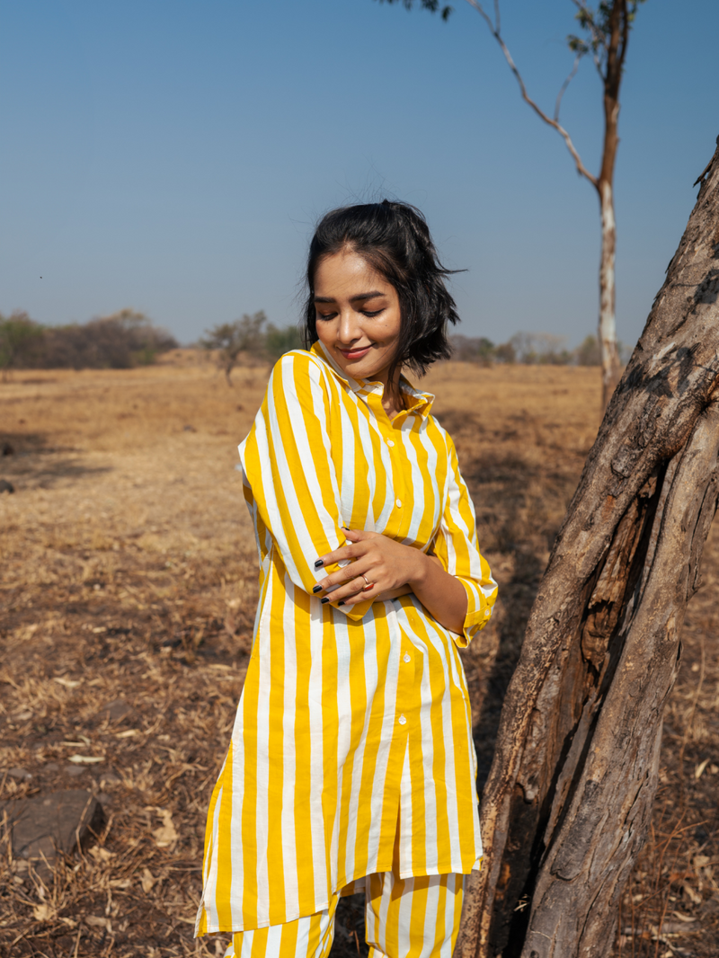 Jaisalmer Co-Ord Set - Handblock Printed Cotton Co-Ord Set cotton by Marche in yellow color for women Worldwide