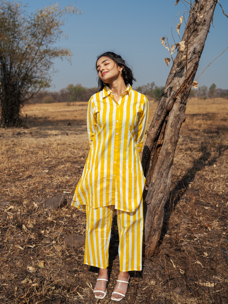 Jaisalmer Co-Ord Set - Handblock Printed Cotton Co-Ord Set cotton by Marche in yellow color for women Worldwide