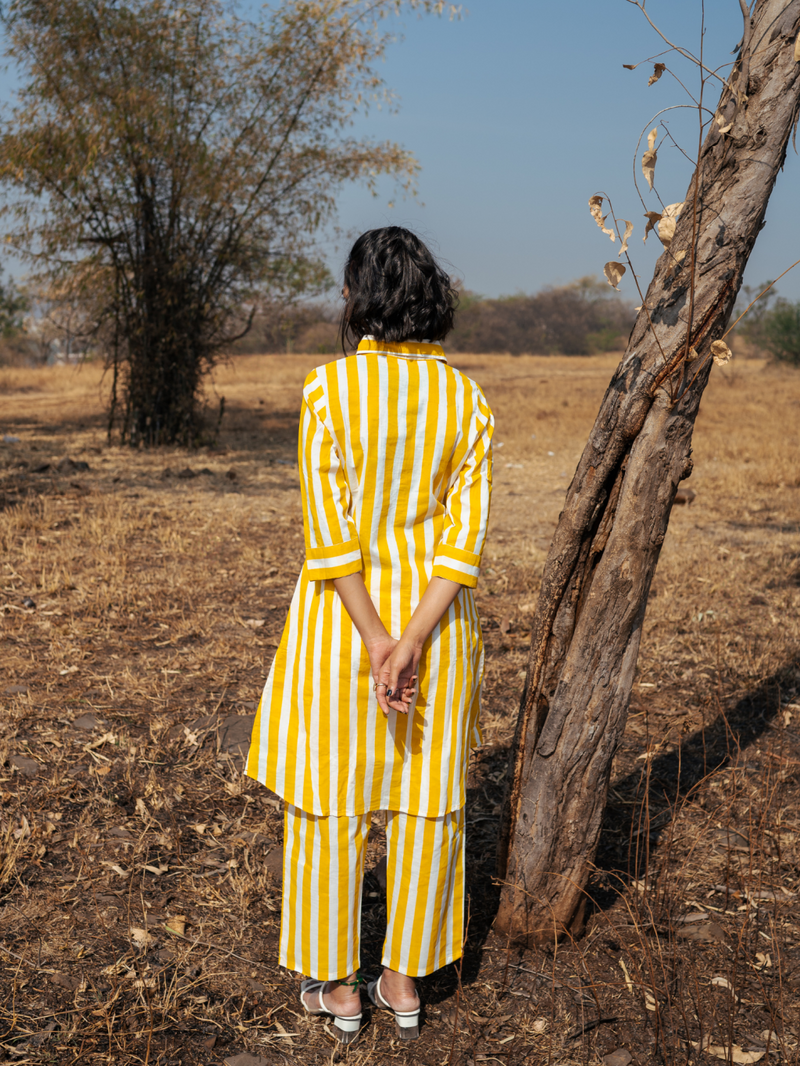 Jaisalmer Co-Ord Set - Handblock Printed Cotton Co-Ord Set cotton by Marche in yellow color for women Worldwide