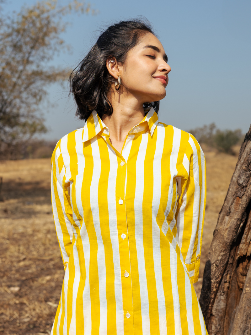 Jaisalmer Co-Ord Set - Handblock Printed Cotton Co-Ord Set cotton by Marche in yellow color for women Worldwide