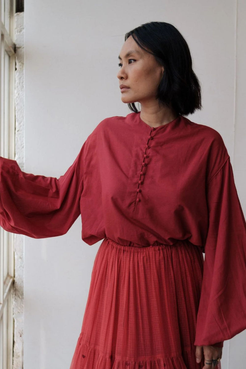 MAYA TOP RED cotton by TOKREE in red color for women Worldwide