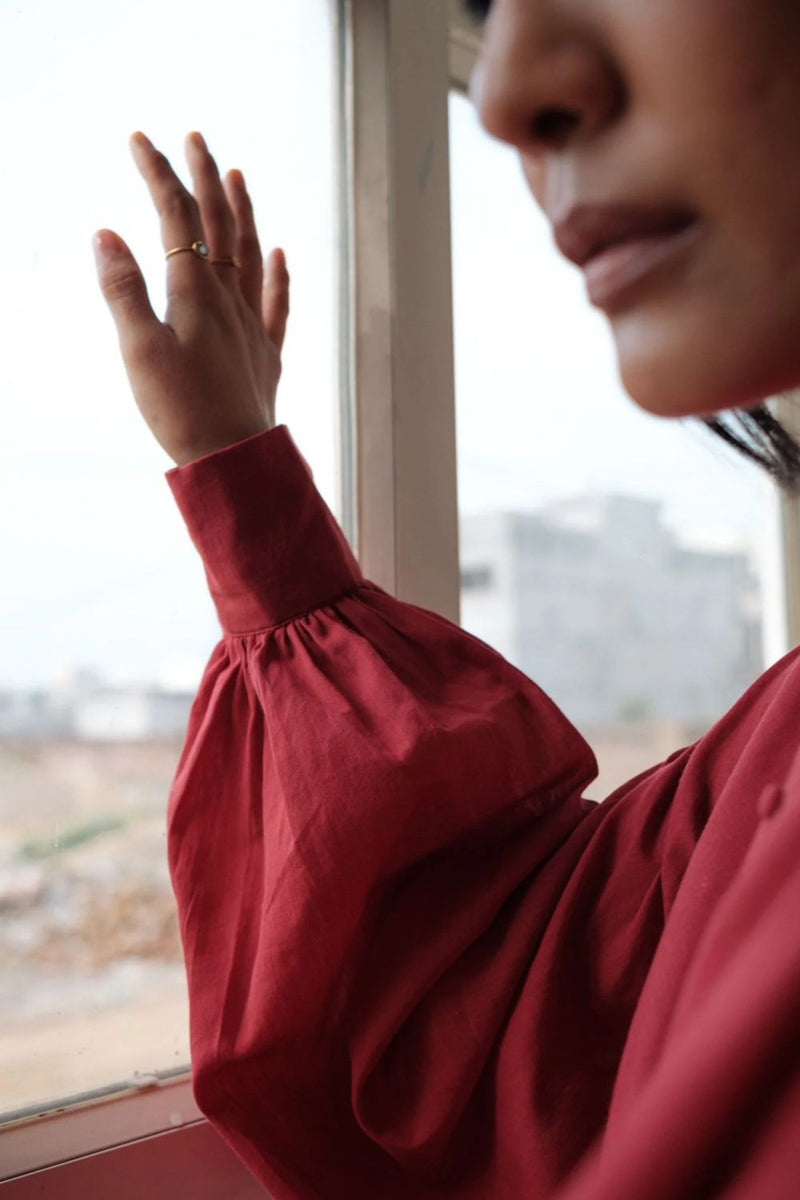 MAYA TOP RED cotton by TOKREE in red color for women Worldwide