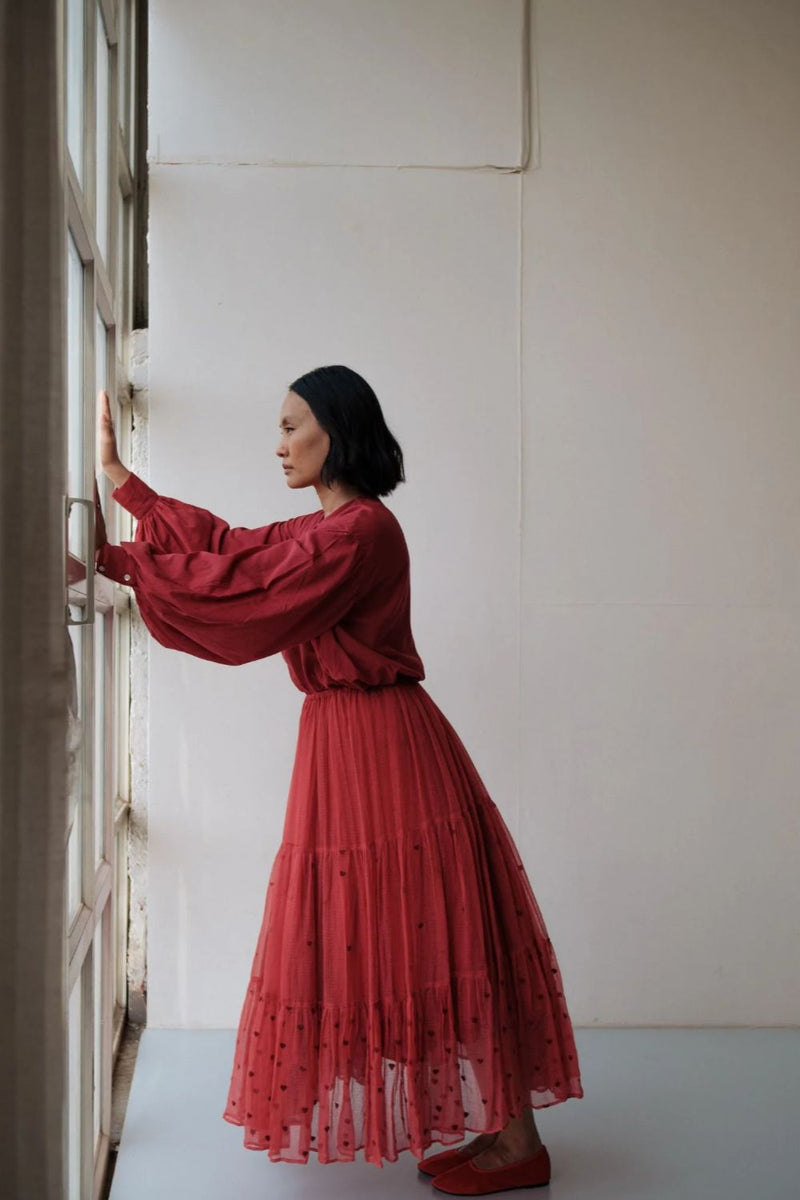 MAYA TOP RED cotton by TOKREE in red color for women Worldwide