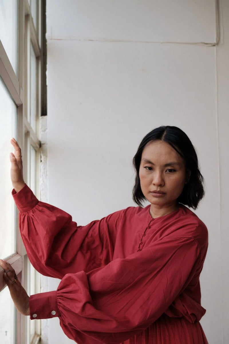 MAYA TOP RED cotton by TOKREE in red color for women Worldwide