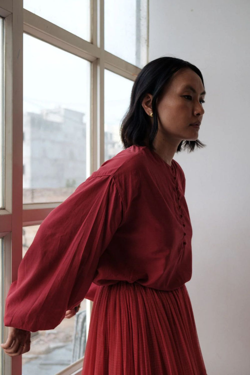 MAYA TOP RED cotton by TOKREE in red color for women Worldwide