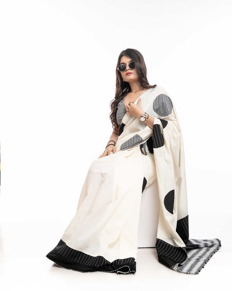 Starry Speckle Saree cotton,gamcha saree by 145 East in white, black for women Worldwide