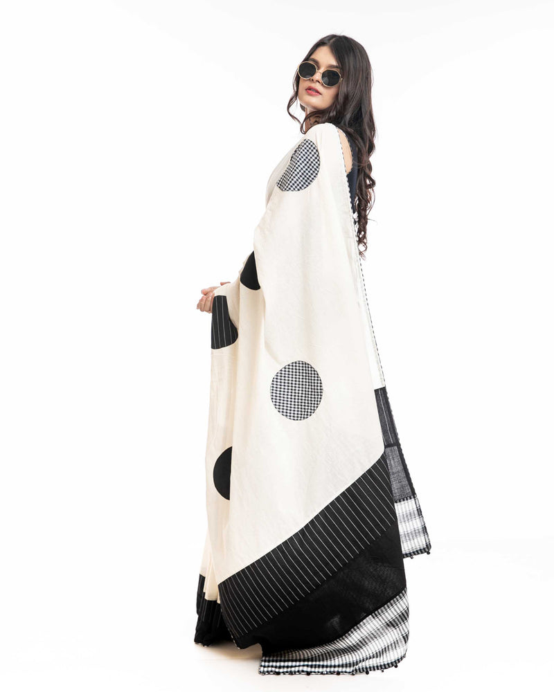 Starry Speckle Saree cotton,gamcha saree by 145 East in white, black for women Worldwide