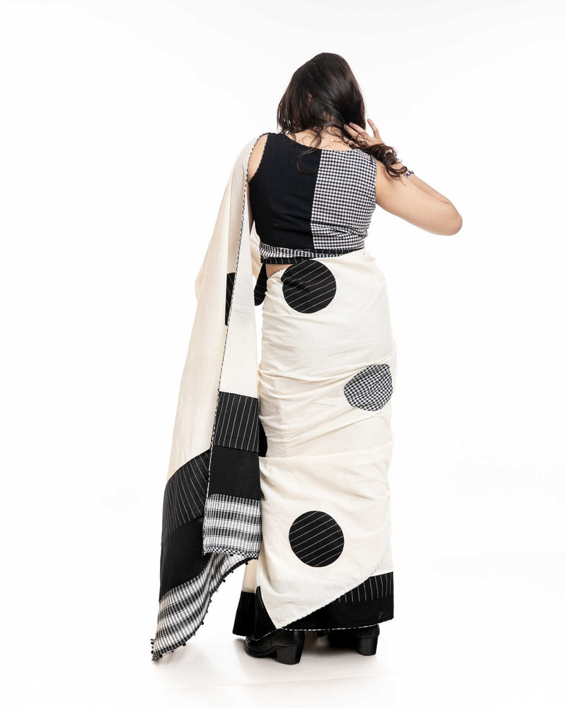 Starry Speckle Saree cotton,gamcha saree by 145 East in white, black for women Worldwide