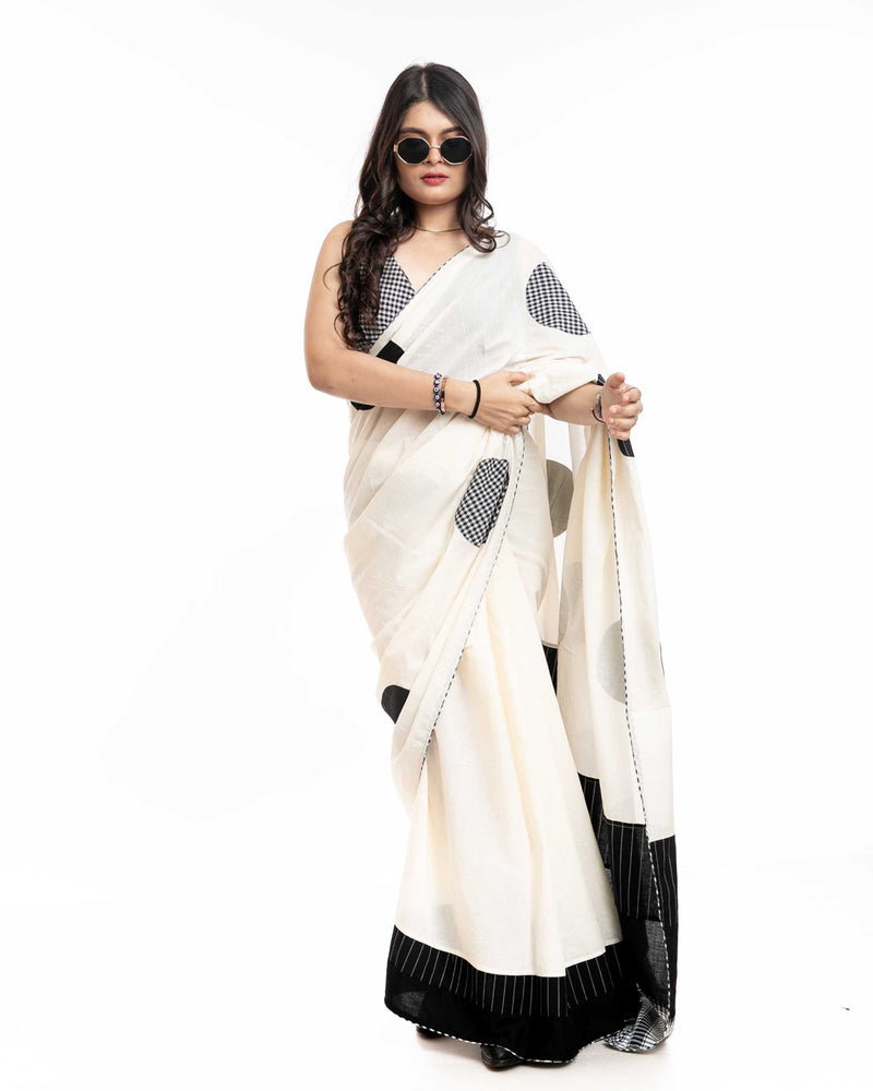 Starry Speckle Saree cotton,gamcha saree by 145 East in white, black for women Worldwide