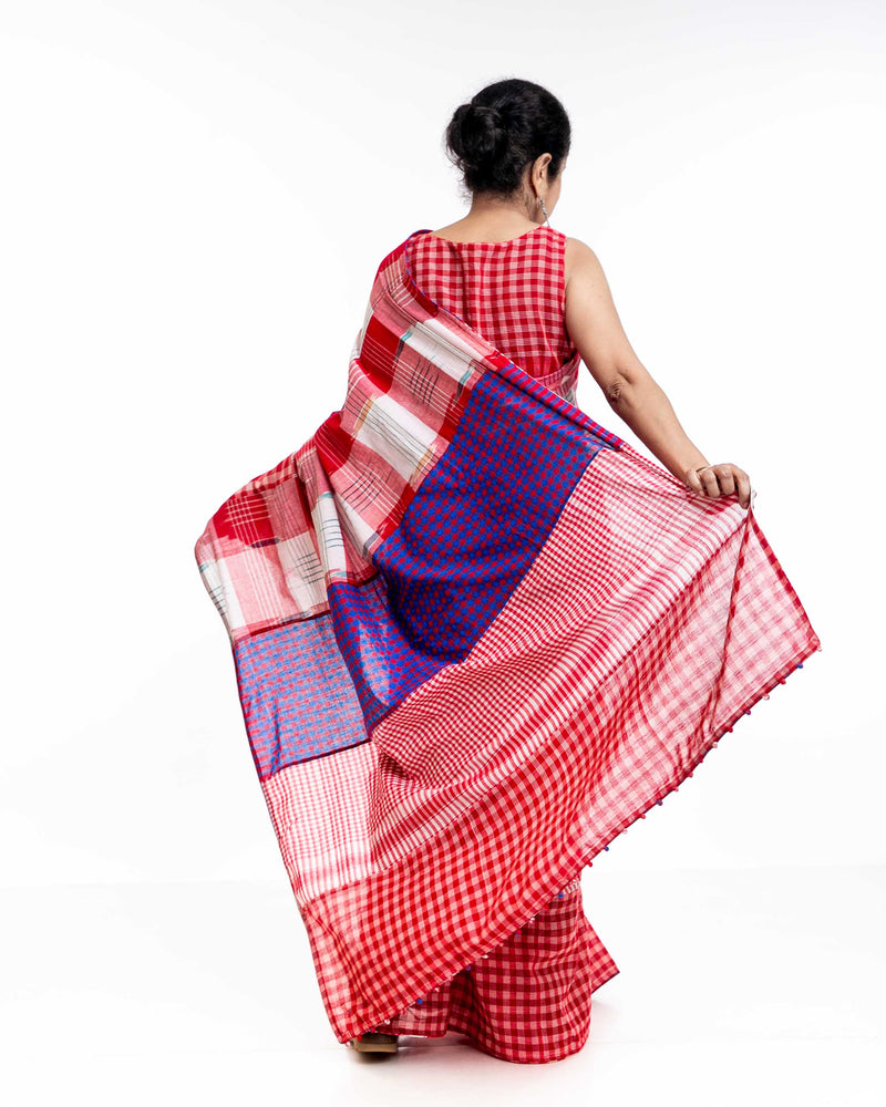 Fallen Hibiscus Saree gamcha saree by 145 East in white, red, purple for women Worldwide