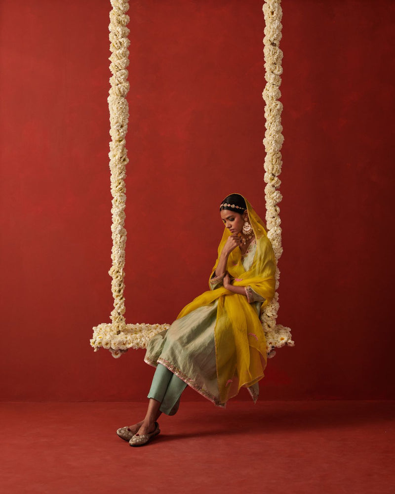 MEHERIYA DUPATTA chiffon by Rashika Mittal in yellow color for women Worldwide