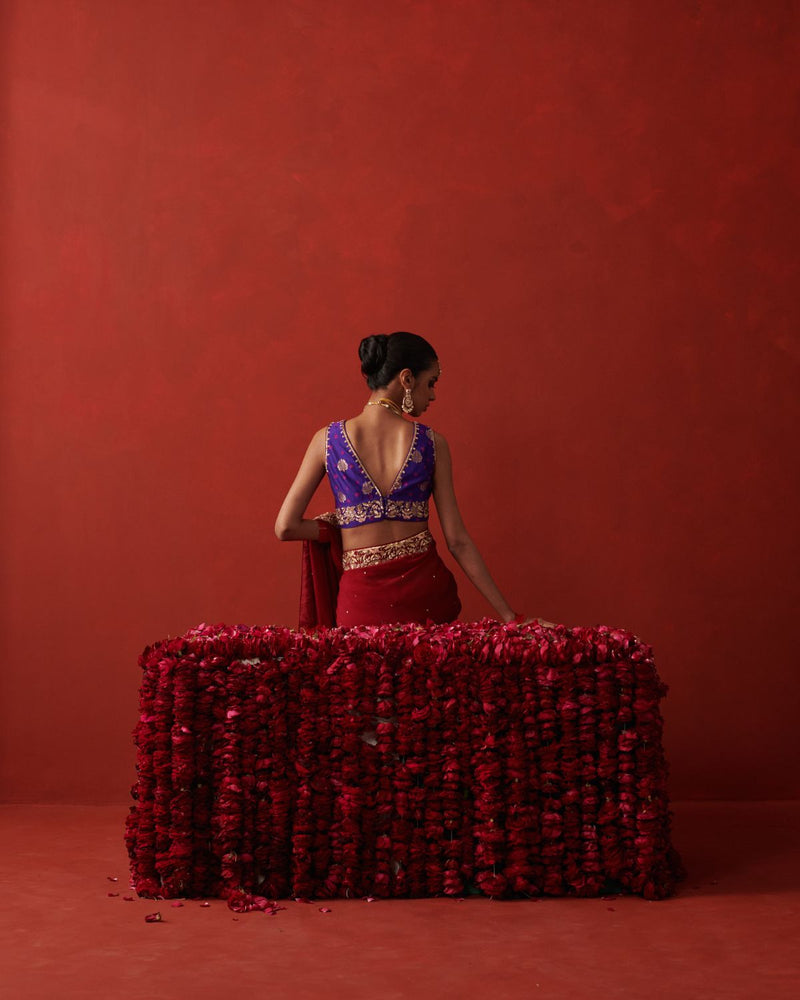 MEHFIL SAREE chiffon by Rashika Mittal in red color for women Worldwide
