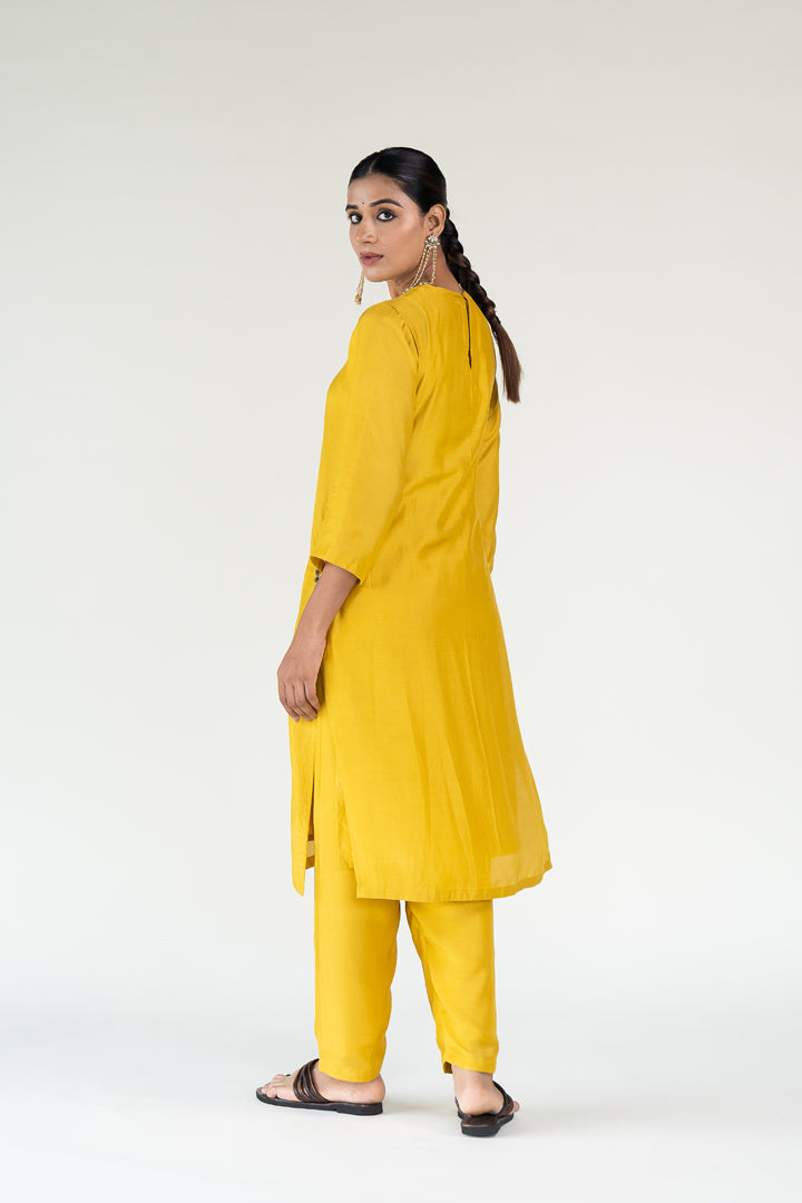 Gulzar Kurta Set-Mustard silk by Nirjara in mustard color for women Worldwide