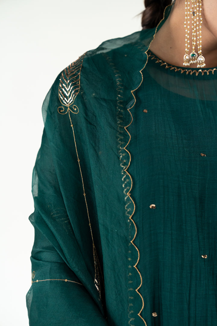 Baadal Kurta Set 
with Shama Odhani-Emerald chanderi by Nirjara for women Worldwide