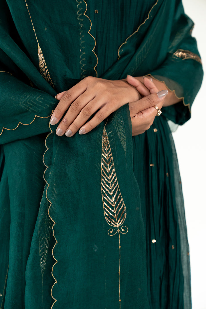 Baadal Kurta Set 
with Shama Odhani-Emerald chanderi by Nirjara for women Worldwide