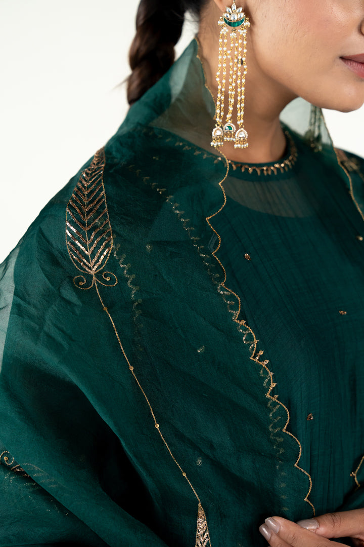 Baadal Kurta Set 
with Shama Odhani-Emerald chanderi by Nirjara for women Worldwide