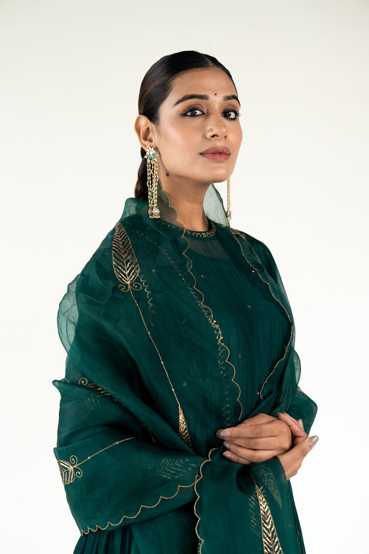 Baadal Kurta Set 
with Shama Odhani-Emerald chanderi by Nirjara for women Worldwide