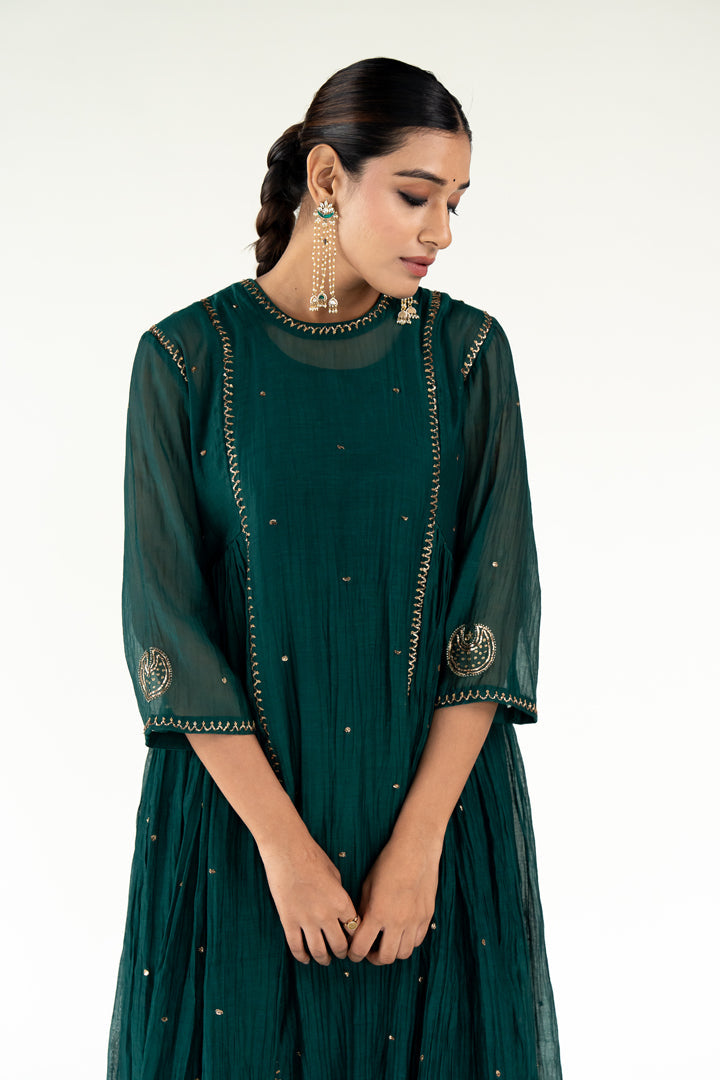 Baadal Kurta Set-Emerald chanderi by Nirjara for women Worldwide