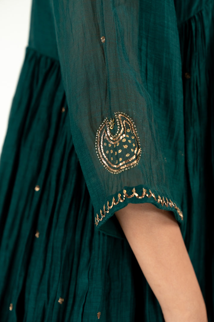 Baadal Kurta Set-Emerald chanderi by Nirjara for women Worldwide