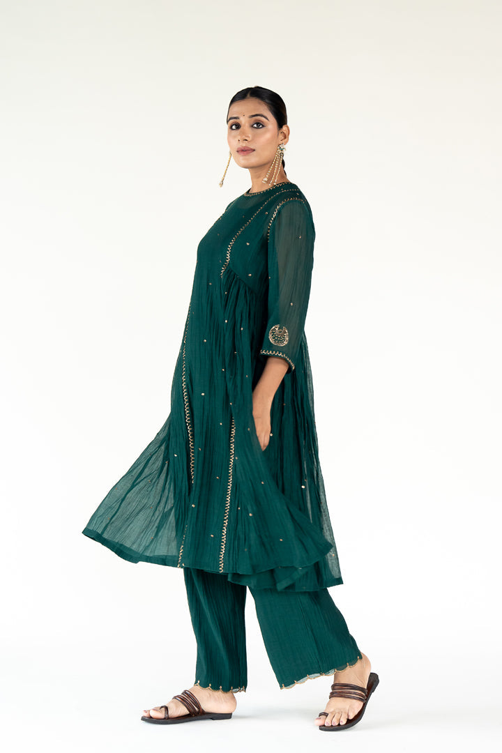 Baadal Kurta Set-Emerald chanderi by Nirjara for women Worldwide