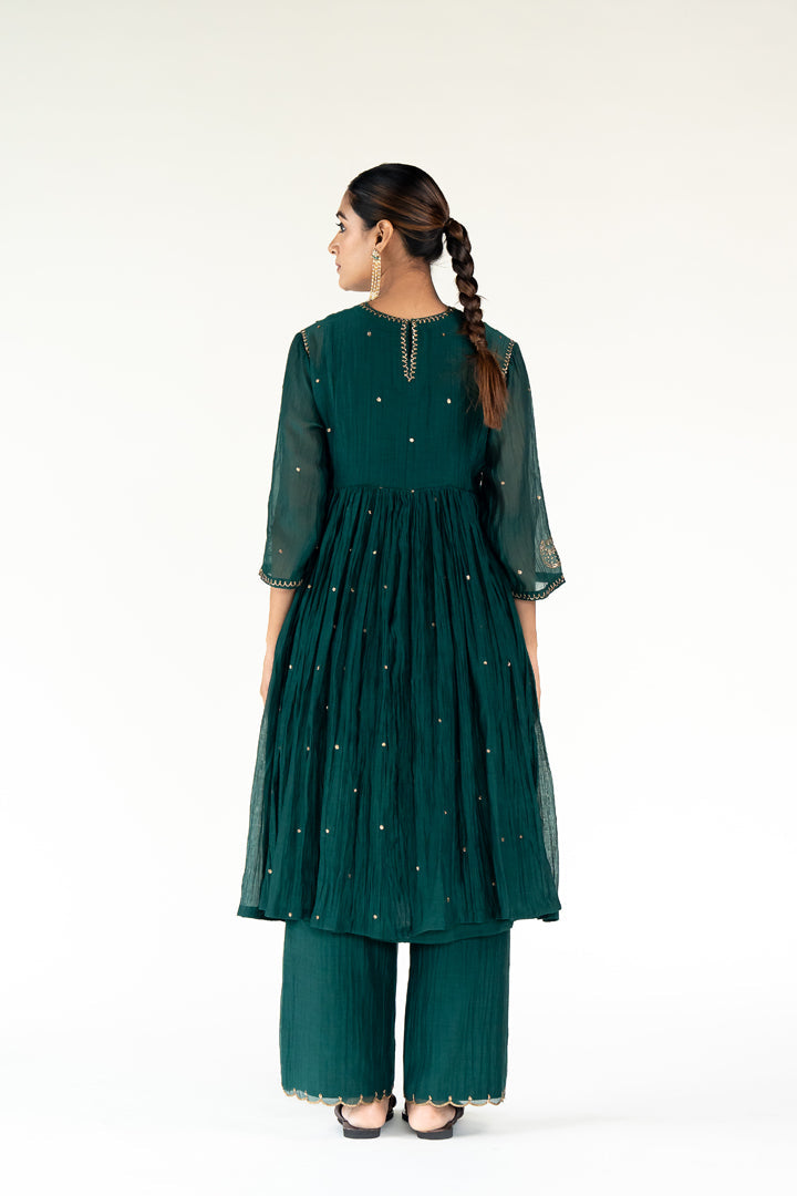 Baadal Kurta Set-Emerald chanderi by Nirjara for women Worldwide
