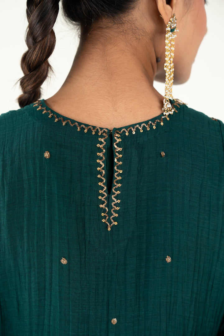 Baadal Kurta Set-Emerald chanderi by Nirjara for women Worldwide
