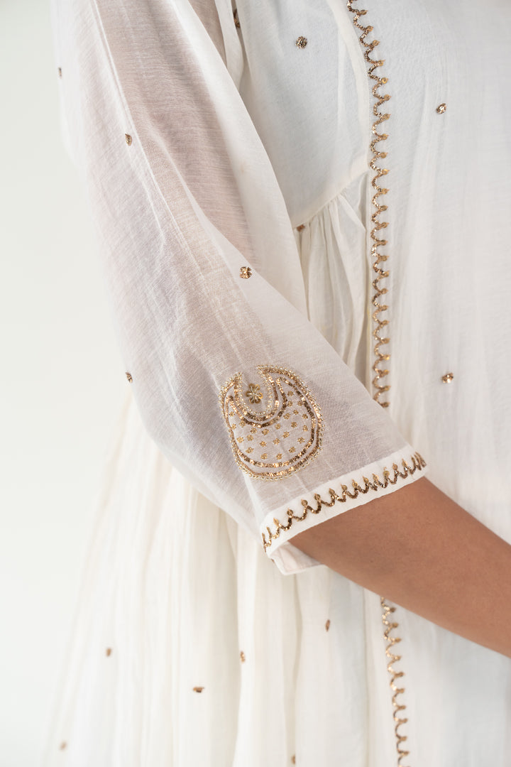 Baadal Kurta Set-Ivory chanderi by Nirjara in ivory color for women Worldwide