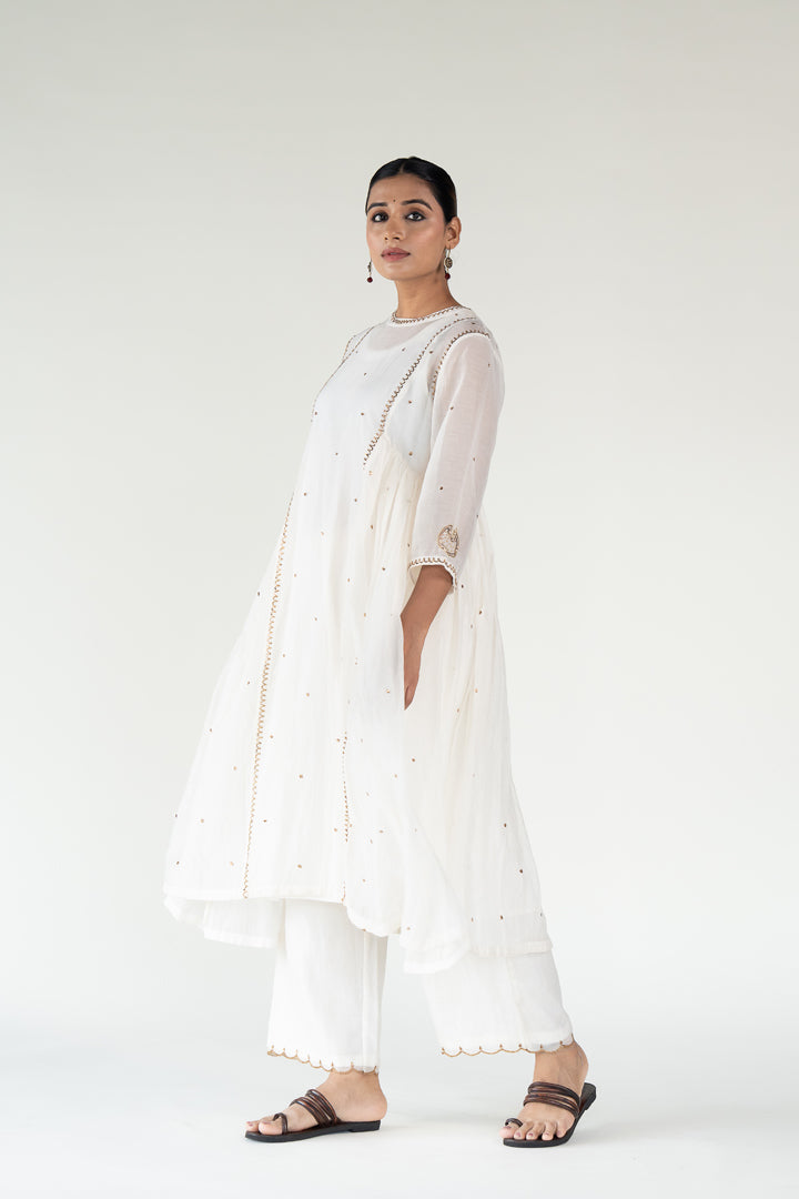 Baadal Kurta Set-Ivory chanderi by Nirjara in ivory color for women Worldwide