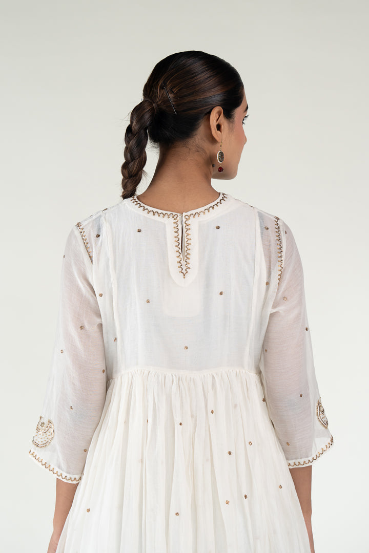 Baadal Kurta Set-Ivory chanderi by Nirjara in ivory color for women Worldwide