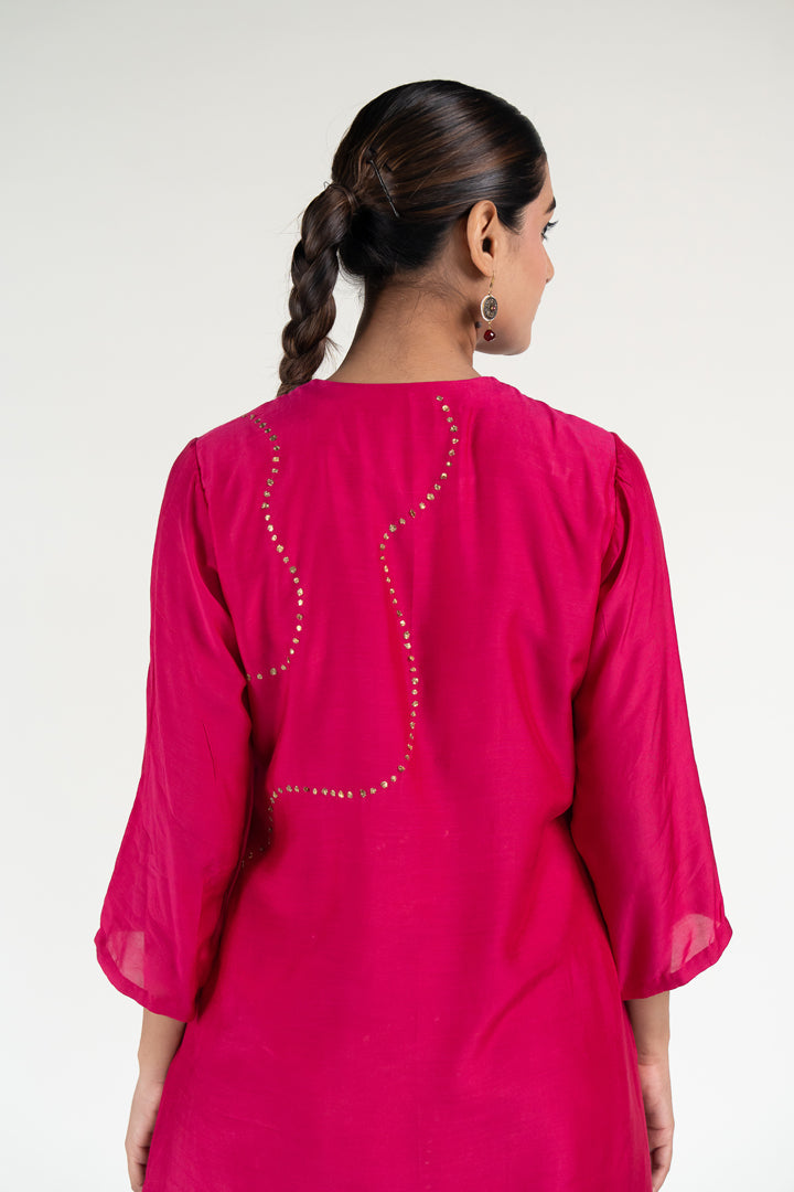 Mehr Kurta Set-Rani Pink silk by Nirjara in pink color for women Worldwide