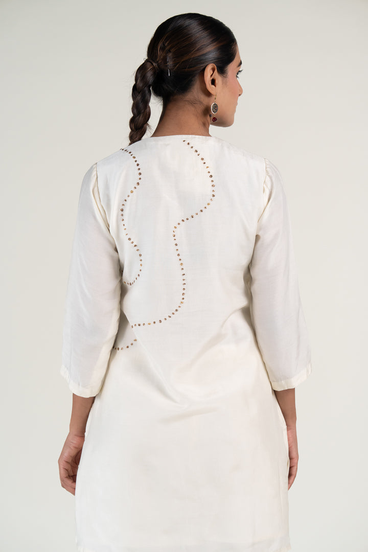 Mehr Kurta Set-Ivory silk by Nirjara in ivory color for women Worldwide