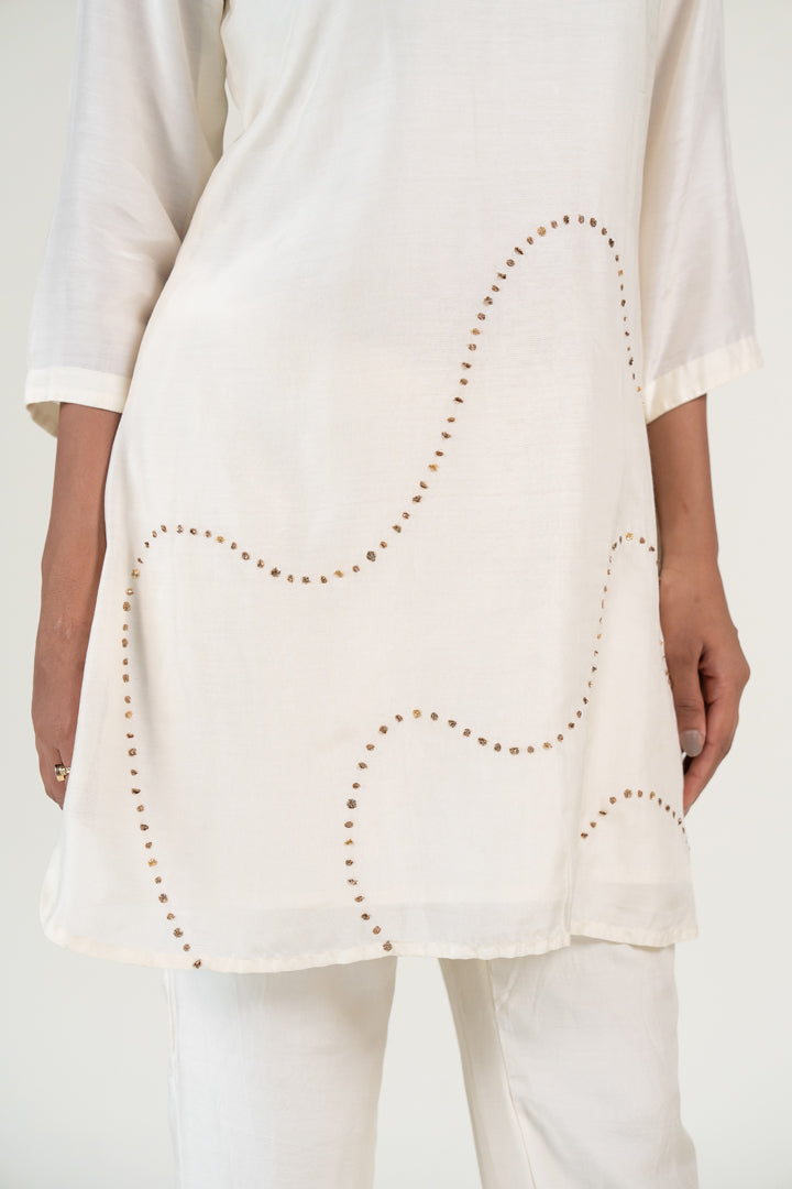Mehr Kurta Set-Ivory silk by Nirjara in ivory color for women Worldwide